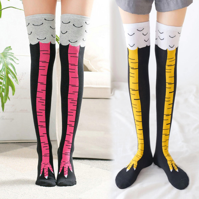 Funny Chicken Leg Socks - 1Pairs Vrouwen Print Kniekousen Trendy Cartoon