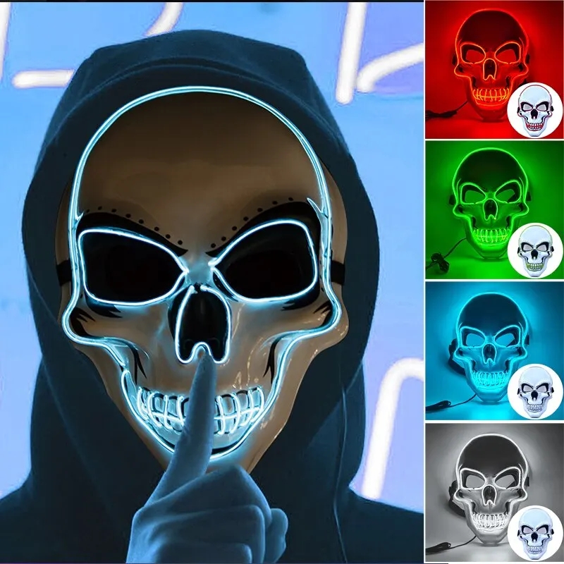 Led Purge Mask Halloween - Halloween Volwassen Zuiveringsmasker LED Gloeiende Schedel