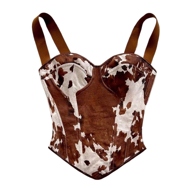 Medieval Renaissance Dress Women - Dames Koeienprint Vetersluiting Corset Top Mouwloos