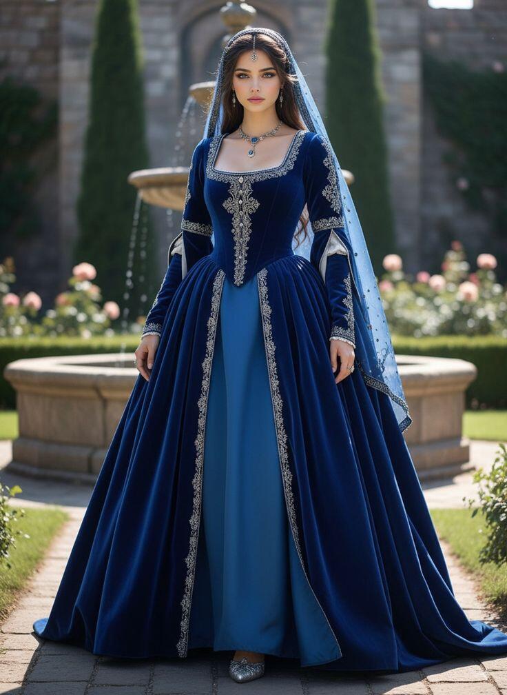 Medieval Renaissance Dress Women - Middeleeuwse Tudor Royal Renaissance blauwe baljurk