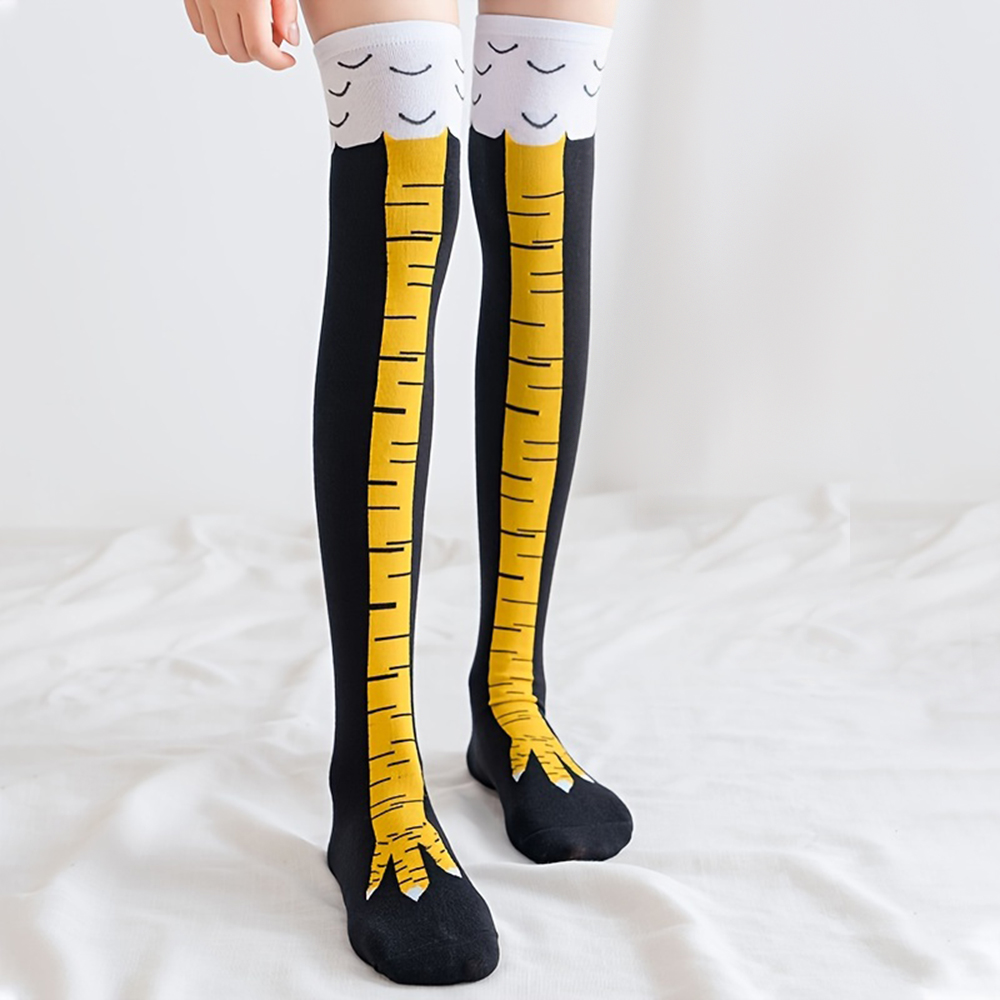 Funny Chicken Leg Socks - 1 Paar Dames Kniekousen Trendy Cartoon
