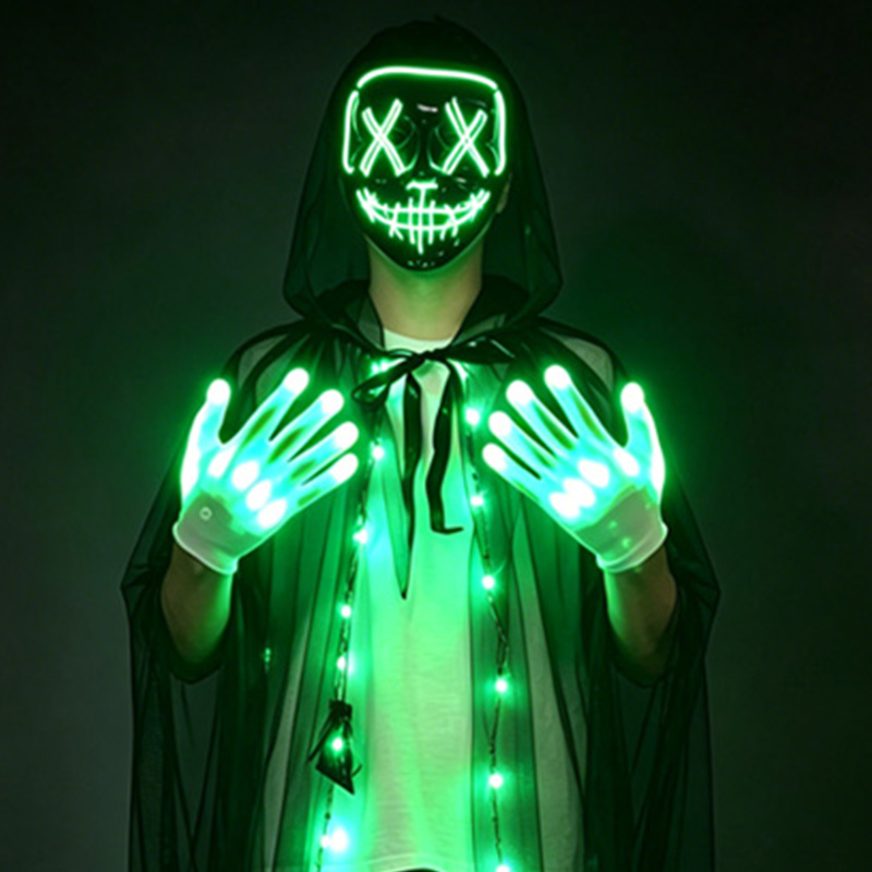 Led Purge Mask Halloween - LED Schedelmasker Lichtgevende Handschoenen Set Neon