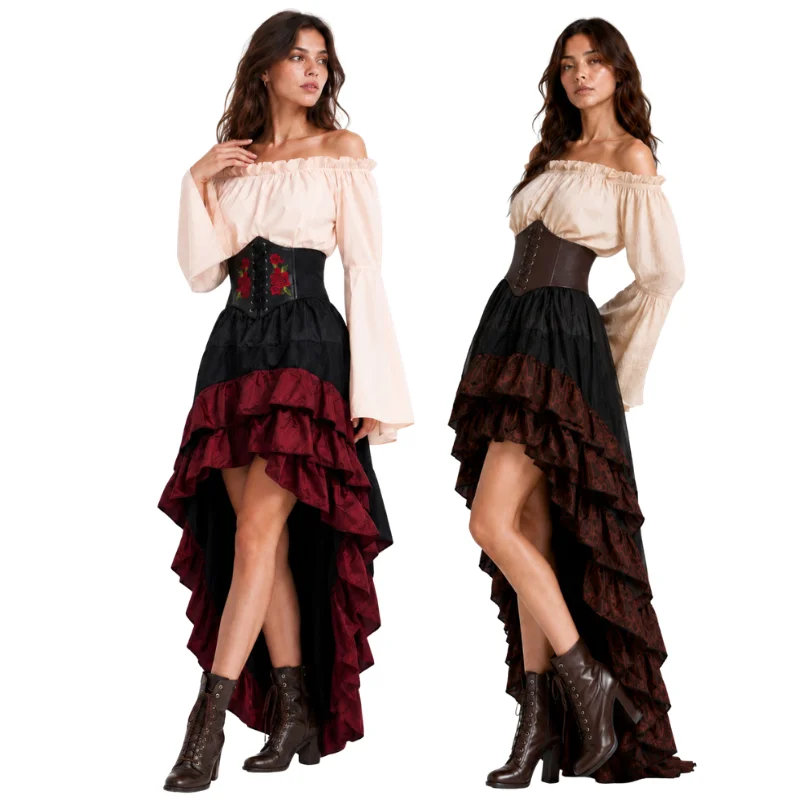 Medieval Renaissance Dress Women - Halloween Middeleeuwse Retro Piratenjurk Kapitein Gerimpelde